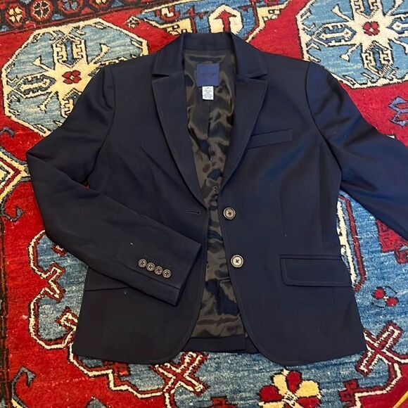 J Crew Women’s Navy Blue 100% Wool Two Button Lined Blazer Jacket - Picture 2 of 13